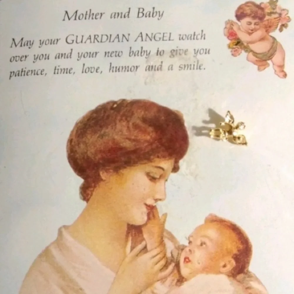 Vintage Guardian Angel Pin Mother Child Victorian Vintage 90s Y2K Gold Plated